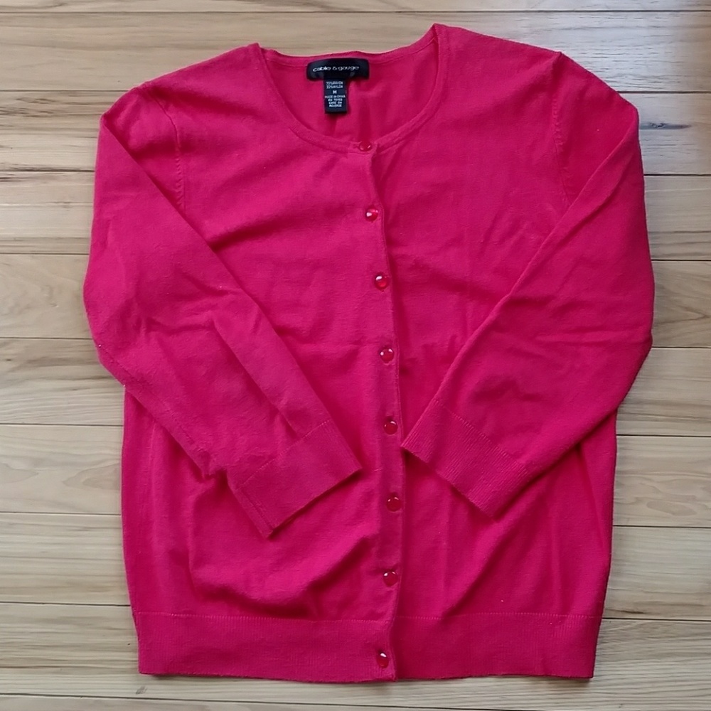 Cable & Gauge 3/4 Sleeve Coral Colored Cardigan